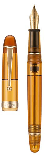 Asvine V126 Füllfederhalter mit mittlerer Spitze, transparentes braunes Acryl Füller, großes Fassungsvermögen, mit Geschenketui