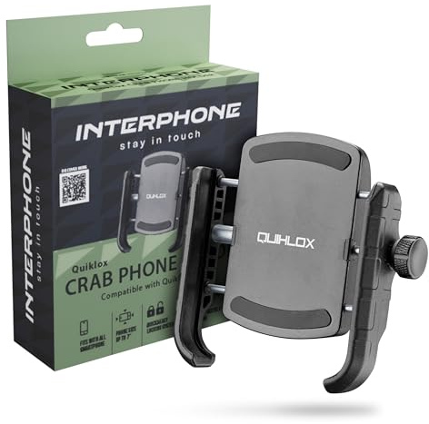 INTERPHONE QUIKLOX Crab Porta Cellulare Moto, Porta smartphone da 3,5 a 7,5 universale compatibile con ogni tipo di cover e supporto QUIKLOX, Supporto telefono moto per un aggancio e sgancio rapido