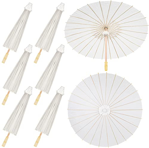 Sadnyy 33 Inches Paper Umbrellas Paper Decorative Chinese Japanese Parasol Umbrella DIY Oiled Painting Umbrellas Crafts for Wedding Bridal Party Decor(White,24 Pack)