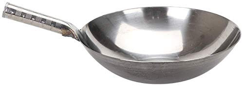 ZAANU Wok, fornello a Gas Non Rivestito con Padella Antiaderente per Uso Domestico Commerciale a Fondo Tondo con Manico Singolo Spesso in Acciaio Inossidabile,36cm (40cm)
