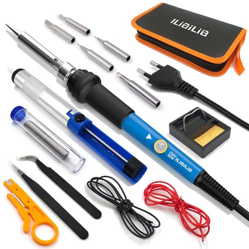 ILIBILIB Kit de Fer à Souder 60 W Pour Débutants, 16 en 1 Avec Température Réglable 200-450 °C Pour Réparation d'Appareils Électroniques