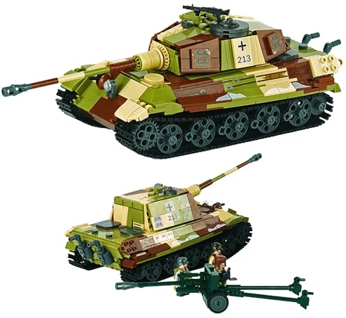 Tarcury Tiger II Schwerer Panzer WW2 Spielzeug-Baukasten - 930 PCS Army Spielzeugset mit 4 Spielzeugsoldaten, 2in1 vielseitiges Design für Kinder und Erwachsene