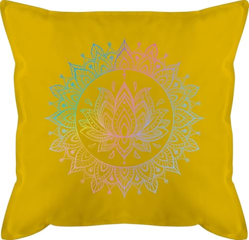 Kissen 50x50 - Yoga - Mandala Lotusblume I Spirituelle Meditation I Pilates Lotus Entspannung - 50 x 50 cm - Gelb - meditationskissen joga wellness geschenke spirituell fans lotusblüte für alles