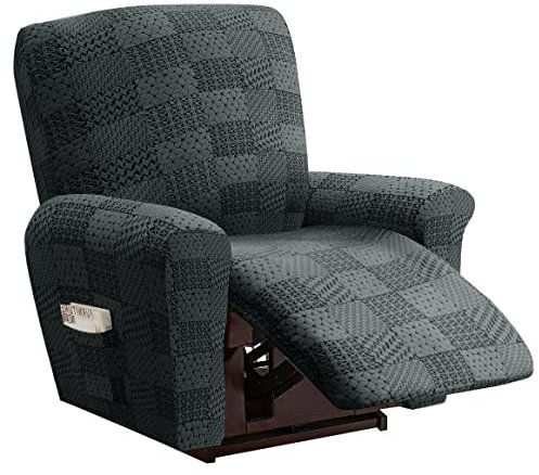 LIFEDX Sesselbezug Relaxsessel Stretchhusse für Relaxsessel 4-Teilig,Stretch Sesselschoner für Relaxsessel mit Taschen,Elastisch Sesselbezug Waschbar für Fernsehsessel Liege Sessel - Grey||1 Seater