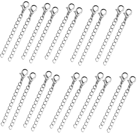 TOPPERFUN Catena di Estensione con Chiusura Facile da Usare 20 Pezzi per Bracciale e Collana in Lega Dura Placcata Argento Prolunghe per Gioielli 60mm per Accessori Fai da Te