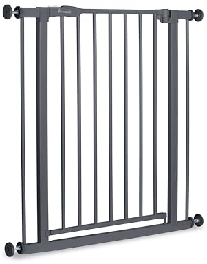 hauck Open N Stop 2, Grigio Scuro - Cancelletto per Bambini e Cani Senza Estensione - Larghezza Regolabile da 75 a 80 cm, Alto 77 cm, Apribile con una Mano in Entrambe Direzioni, Solo per Uso Interno