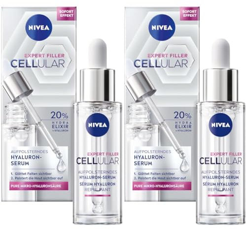 NIVEA Cellular Expert Filler Aufpolsterndes Hyaluron-Serum (30 ml), leichtes und schnell einziehendes Serum, nicht klebendes Anti Falten Serum mit 20% Hydra Elixir (Packung mit 2)