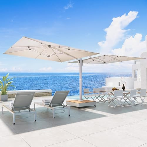 Grand patio 10x10 FT Large Patio Umbrella with Base, Double-Sided Outdoor Cantilever Aluminum Umbrella, Offset Umbrella with Cover for Commercial Use, Poolside, Deck, Backyard, Gray