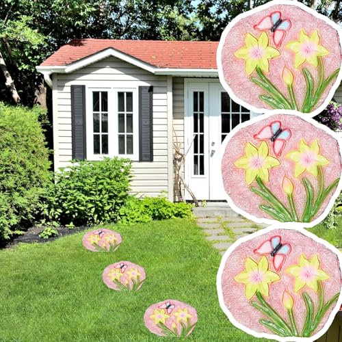 Elitix Trittsteine für Garten 3 Stück Runde Trittsteine ​​mit Wunderschönem Schmetterling, Dekosteine ​​als Heimdeko für Garten- und Gehwege, Gehwegpflaster aus Kunstharz, Urlaubssteine