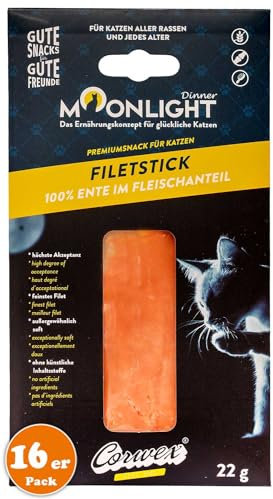 Moonlight Filet-Stick mit Ente (16x 22 g)– Hochwertiger Katzensnack in Premiumqualität – Getreidefrei, Zuckerfrei & Extra Soft – Ideal als Belohnung oder Schleckmoment