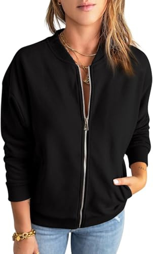 YUTILA bomberjacka dam Blouson jacka casual sweatjacka med collegekrage, svart, M
