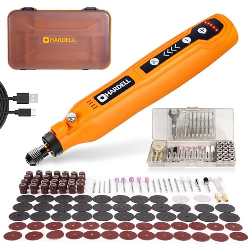HARDELL Kit de Herramientas Rotativas Inalambrica, 5 Velocidad Variable Mini Amoladora Con Luz LED, Mini Amoladora Bateria con 129 Accessori para Tallar, Cortar, Lijar, Esmerilar, Pulir, Grabar