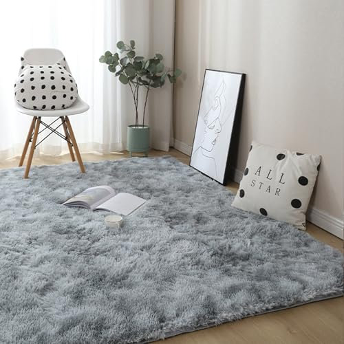 CHENMIAO Hochflor Teppich Wohnzimmer 100 x 180 cm rutschfest Flauschig Weich Teppich Klein Flauschiger Pflegeleicht, Anti-Rutsch-Rückseite für Wohnzimmer, Schlafzimmer, Hellgrau