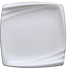 TENGJUN Assiette à dîner Simple, Ligne Noire, Vaisselle Occidentale, Assiette à Steak, Assiette carrée en céramique, Assiette à gâteau créative, Assiette Plate, Grande, Blanche