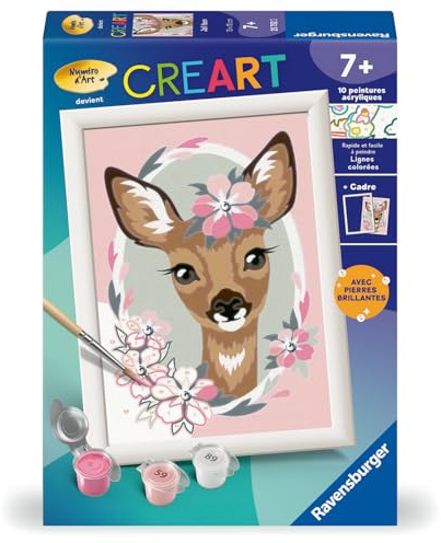 Ravensburger - CreArt Kids 13x18 cm - Numéro d'art - Joli Faon - Kit de Peinture par numéros - avec pièces de Bijoux - Dès 7 Ans - 25752
