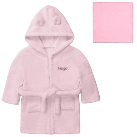 HAGOT Bebe Albornoz, Albornoz Niños Polar Bebé Albornoz con Capucha, Bata con Capucha Ultra Suave para Niños Unisexo Pequeños de 6 a 12 meses, Toalla de Baño Esencial para Bebé, Rosa
