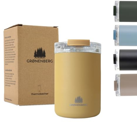 Groenenberg termosmugg 320 ml | Kaffemugg To Go 100 % läckagesäker | Håller minst 4 timmar varm | Coffee to go mugg av återvunnet rostfritt stål (mustard)