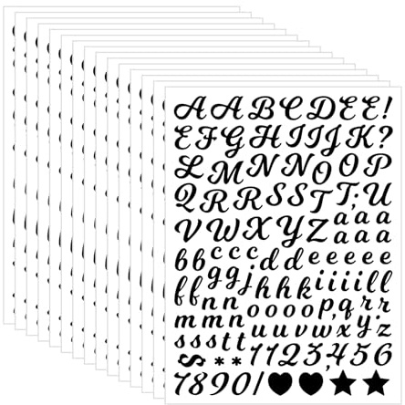 WD&CD 0.5 Inch 15 Sheets Self Adhesive Vinyl Letter Number Symbol Sticker | Alphabet for Kids Mailbox Suitcase Guitar Water Bottle Laptop Guitar Phone Case Scrapbooking, Handwritten letters Black