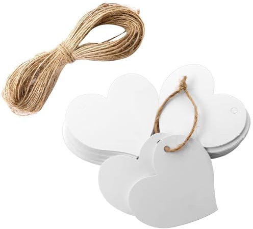 100 Stück Herzförmige Geschenkanhänger aus Kraftpapier – Geschenkanhänger zum Beschriften mit 20m Juteschnur – Namensschilder Hochzeit, Etiketten zum Beschriften für Party, Geburtstag, Valentinstag
