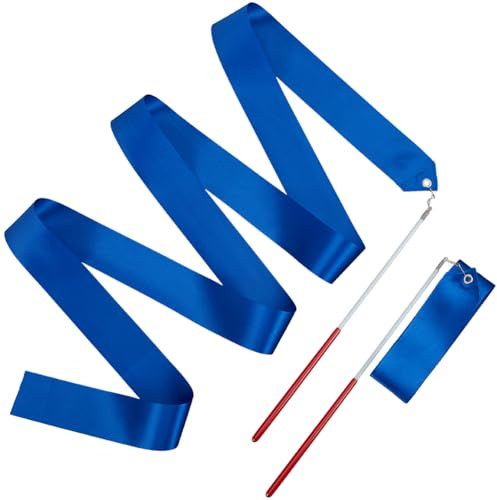 CREATCABIN 2 pz Nastri Da Ballo Bacchette Nastro Da Ginnastica Blu Manici Antiscivolo Nastri Rotanti Bacchette Ginnastica Ritmica Twirler Bastoni Stelle Filanti Talent Show Festa di Ballo Artistica 2m