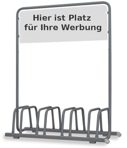 Nischenmarkt 4er Fahrradständer mit Werbefläche – Praktischer Werbeständer mit Rollen für Fahrradparkplätze, Außenwerbung und Event-Marketing (Grau)