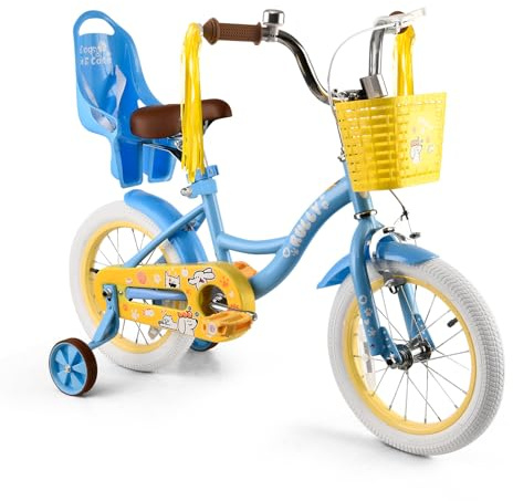RULLY 12–16 Zoll Mädchenfahrrad mit Stützrädern, Korb und Puppensitz – Kinderfahrrad für 2–6 Jahre (Mehrfarbig)