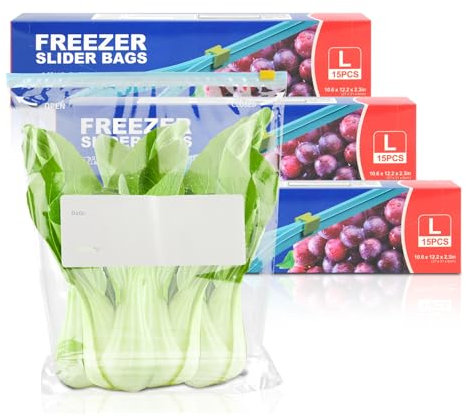 TAIYUNWEI - 45 sacchetti per alimenti con chiusura a cerniera, riutilizzabili, con fondo espandibile, adatti al congelatore e al microonde, per Sanwich, frutta, snack, verdura, cereali, carne (45