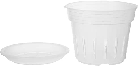 Veemoon Clear Orchid Pot 13cm, 1 Set of Plastic Plant Pots with Mat Flower Seedling Nursery Pots for Outdoor Potting Orchids Cutting Succulents Plants