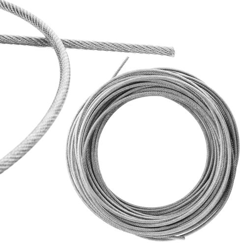 MIVIDE 5 mm rostfri ståltråd 7 x 7 Inox, 30 meter lång ståltråd rostfritt stål spänntråd av PVC-hölje, rostfri ståltrådkabel för staket, ljusslinga ljushängande, tvättlina, klätterväxter, 730 kg