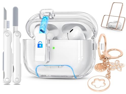 Joremx Kompatibel mit AirPods Pro 2 Hülle, 2-in-1 Pop-up Transparente hülle, Gehäuse für AirPods Pro 2 Case mit Reinigungsset und Exquisite Schlüsselanhänger Handyhalterungsfunktion-Weiß