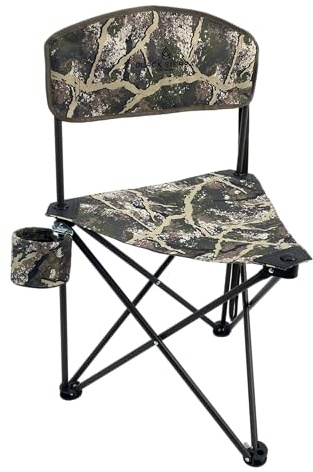 Black Sierra Tri-Lite Stool w/Back, Lightweight Portable Fishing Chair w/Cupholder and Carry Strap, Supports 225-Lb, Portable Outdoor Chair for the Hunting Blind, Camping, Travel, Hiking