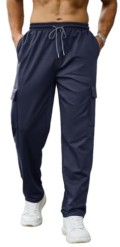 Aro Lora Pantalones deportivos para hombre Joggers Pantalones deportivos para hombre largos de algodón con cintura elástica cordón y bolsillos, Azul marino., 4XL