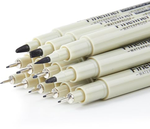 FAYAHAR 12 stycken fineliner, svart, vattentät fineliner set, finliner med 12 olika linjebredder, bläckpennor, för illustrationer, skissning, teknisk