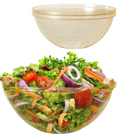Goodluck 2 Pack 150 oz Glitter Gold Plastic Serving Bowls, Reusable 11.6 Salad Bowls for Crisps, Candy & Snacks, Stackable Buffet Containers for Weddings, Party & Events