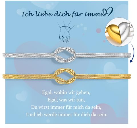 2 Stück Freundschaftsarmbänder Partner Armbänder Schlangenkette - Knoten Armband mit Herz Magnetverschluss für Damen Herren, Edelstahl Armband Geschenk für Ehemann Ehefrau Freund Freundin Partner