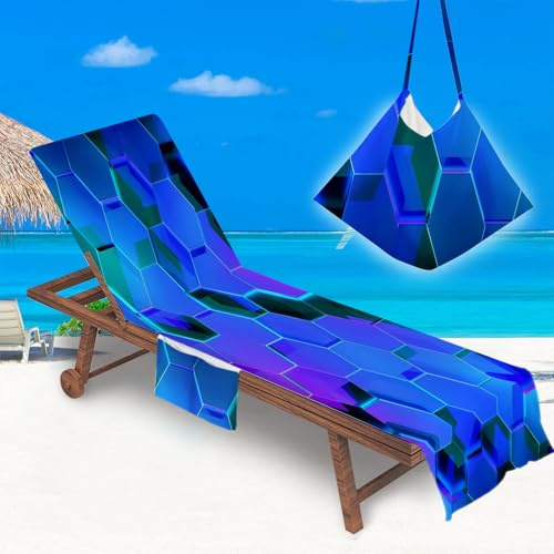 rigyeg Beach Chair Lounge Towel Cover with Pockets Space Art Print Sunbed Towel for Outdoor Pool Garden Holiday (Football, 75x210cm)