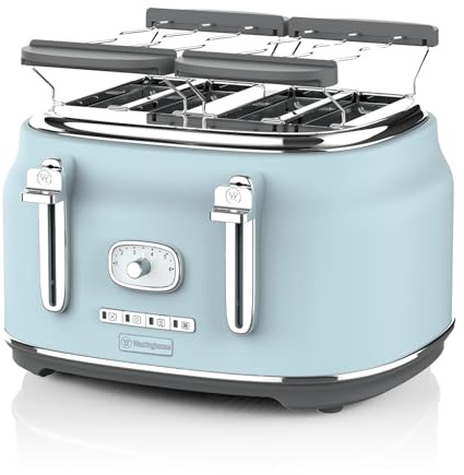 Westinghouse Retro-Toaster, 4 Scheiben, extra breite Schlitze, Warmhaltegestell, 1750 W, Blau