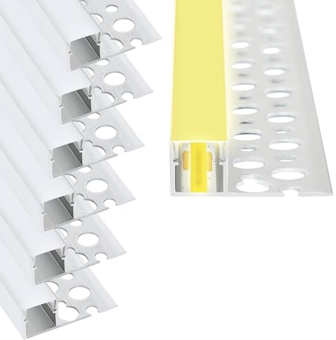 OUGPIU LED Trockenbauprofil 6×1M für 12mm LED Streifen,Led Profil Unterputz Schiene mit Diffusor,Aluminium Unterputzprofil für Trockenbau Decke Wand indirekte Beleuchtung