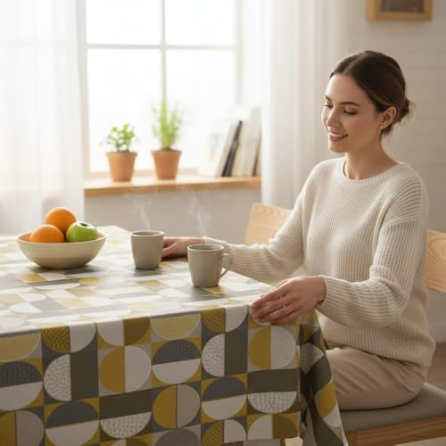 ECOMMERC3 Mantel Hule Antimanchas Mesa Rectangular 250x140 cm Meno Amarillo | Para casas donde siempre se derrama algo, impermeable, no absorbe, borde que no se deshilacha, 90% PVC y polipropileno