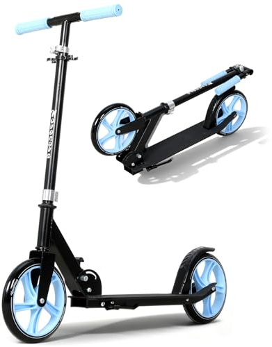 Novonova Scooter - Sturdy Scooter - Height Adjustable & Foldable City Scooter Adult Scooter Scooter for Children/Teenagers & Adults for up to 100 kg (Blue)
