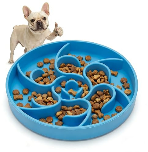 Silicone Slow Feeder Dog Bowls - Anti-Choking Pet Dish to Slow Down Eating Speed. Non-Slip Suction Cup, Dishwasher Safe Puzzle Bowl for Puppy Fast Eaters