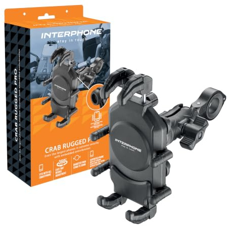 INTERPHONE - Supporto Crab Rugged Pro con Antivibrazione Premium, porta cellulare universale da manubrio per telefoni 5,4”-7,2”, fissaggio Sicuro e Resistente, con braccio snodato rinforzato