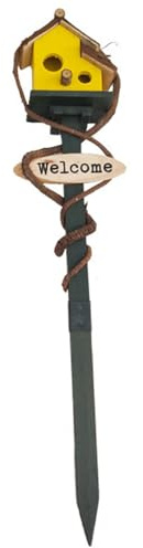 Bird Houses for Outside Birdhouses for Outdoors with Pole, 27.6 inch Tall Wood Bird House, Cottage Birdhouse Stand, Decorative House Garden Stake Yellow