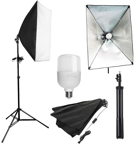 Abeststudio LED Softbox Kit Éclairage avec 1 Softbox 50x70cm et 1 Ampoules 25W E27 5500K et Trépied, Kit d'éclairage Photographie pour Portrait, Objet, Photo de Mode et à l’Enregistrement Vidéo 1
