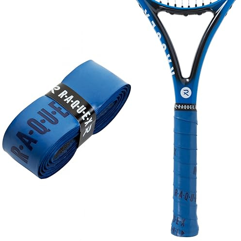 Raquex Enhance Replacement Racket Grip: Tennis Grip, Badminton, Squash Grip Tape, Padel, Pickleball. 14 Colours. Premium, Self-Adhesive Tennis Racquet Grip with Finishing Tape (Blue, 1 Grip)