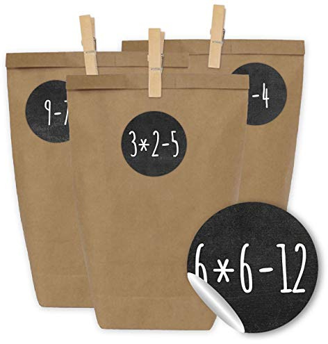 Papierdrachen Adventskalender 2025 zum Befüllen - 24 Geschenktüten und 24 Zahlenaufkleber und Klammern - Motiv Rechenaufgaben - zum Befüllen und basteln - Weihnachten - Mini Set Nr 68
