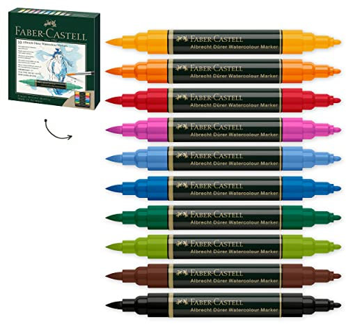 Faber-Castell 160310 Aquarellmarker Albrecht Dürer mit Doppelspitze für flächigen und präzisen Farbauftrag, 10er Etui, bunt