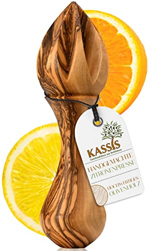 KASSIS exprimidor de limones de madera de olivo - exprimidor de cítricos para zumo fresco - de cítricos artesanal, de limas, de naranjas 14 cm