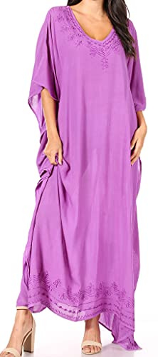 Sakkas Favi Womens Casual lång maxiklänning Caftan Cover Up Loungewear Rayonne, lila, En Storlek