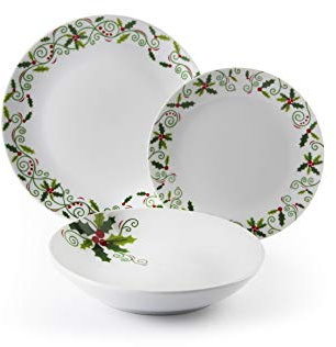 Excelsa 64134 Christmas Holly Tellerservice, 18-teilig, Porzellan, Weiß